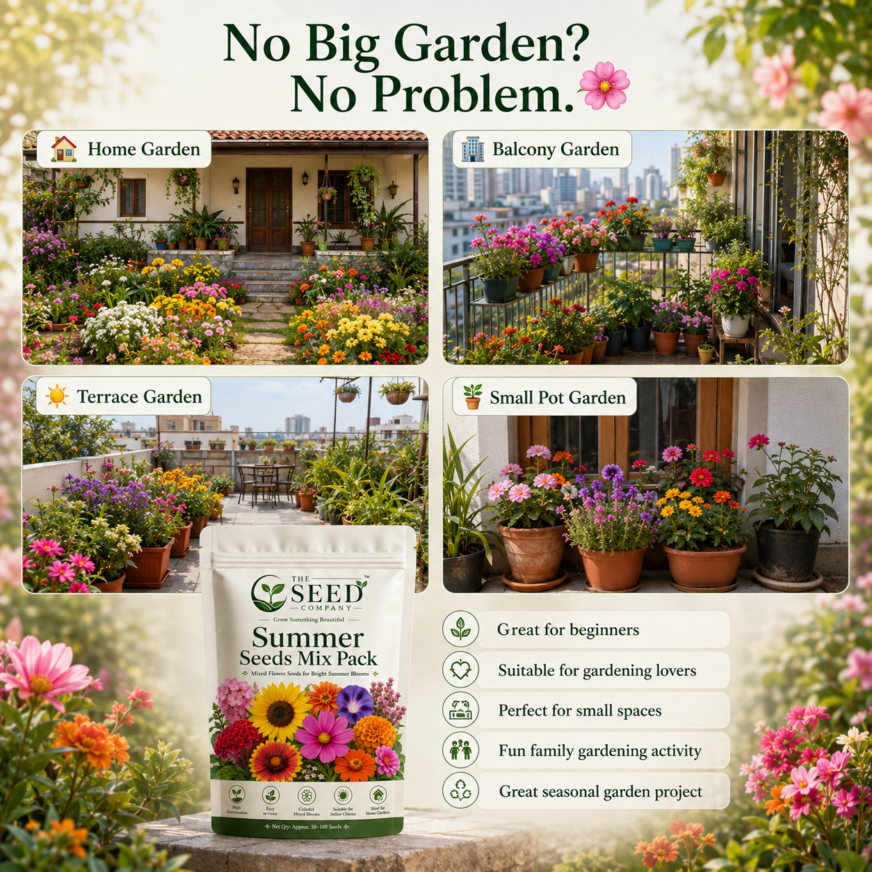 TSC Summer Mix Seed Combo – 10 Summer Varieties | 100 Seeds Pack