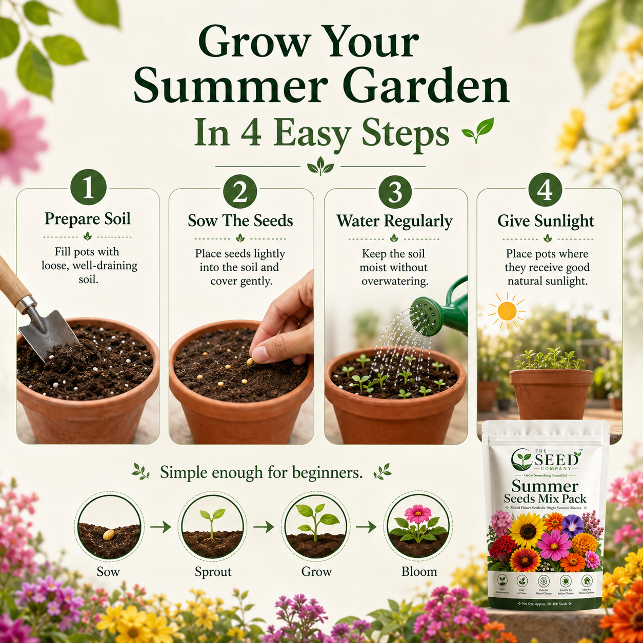 TSC Summer Mix Seed Combo – 10 Summer Varieties | 100 Seeds Pack